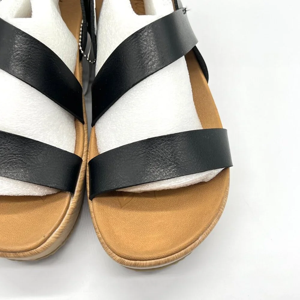 Skechers Womens Size 7.5‎ Black Vegan Leather Platform Sandals Shoes